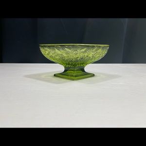 Vintage Green Indiana Glass Floral Diamond Compote